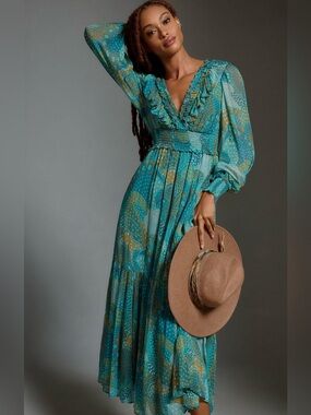 Anthropologie ODETTA Ruffle V-NECK DRESS